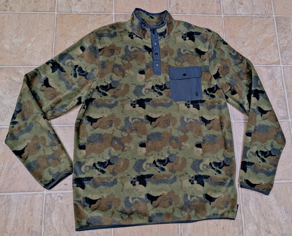Volcom men sz XL Seabrook Mock Neck Camo Pullover Fleece Sweater 0961